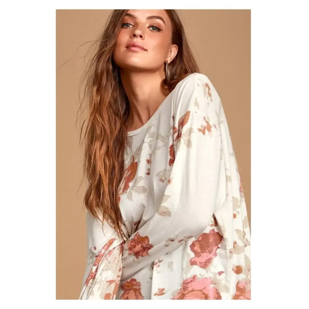 Free People We The Free Arielle Cream Floral Long Sleeve Top Sz.S NWT
